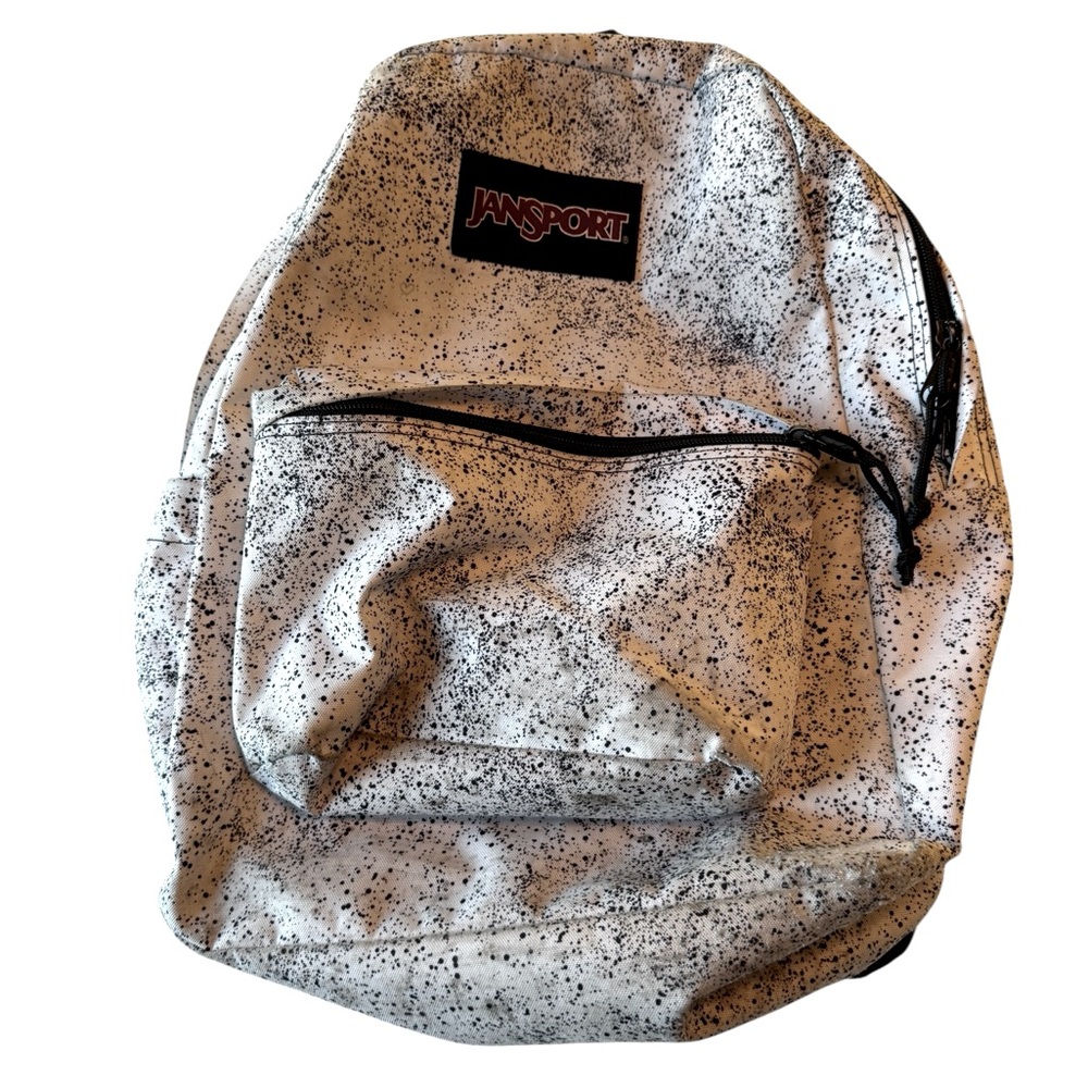 JanSport White and Black Speckled School Backpack Unisex Retro 90s Vibe